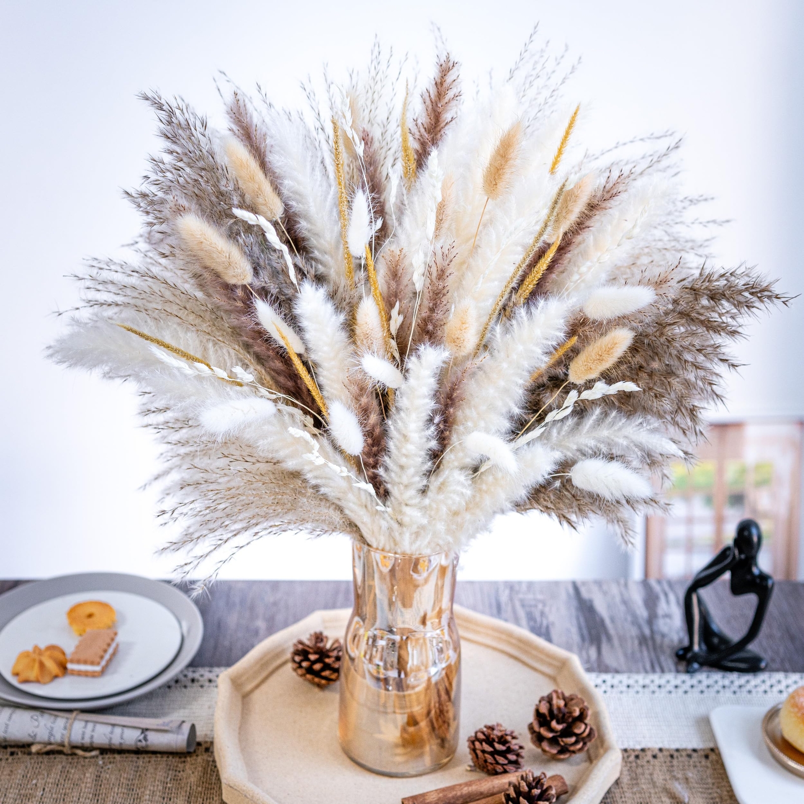 120PCS Natural Pampas Grass Decor Bouquet | Boho Dried Floral Arrangement Cen...