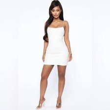 FASHION NOVA EMBELLISHED PEARL TANK MINI DRESS - COLOR WHITE, SIZE SMALL