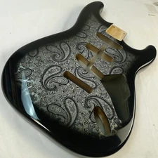 Strat Guitar Body SSS 3 pcs North American Alder Paisley Silver/Blue ≦4.8Lbs