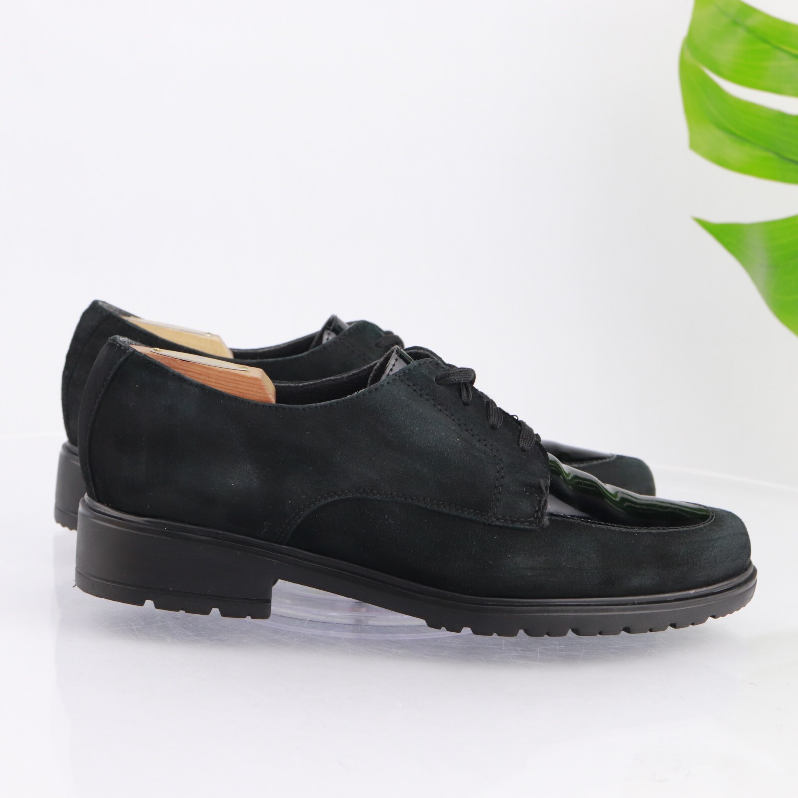 SAOLA Mocassino da donna Munro Oxford taglia 11 M con lacci nero pelle scamosciata suola grossa ad alette