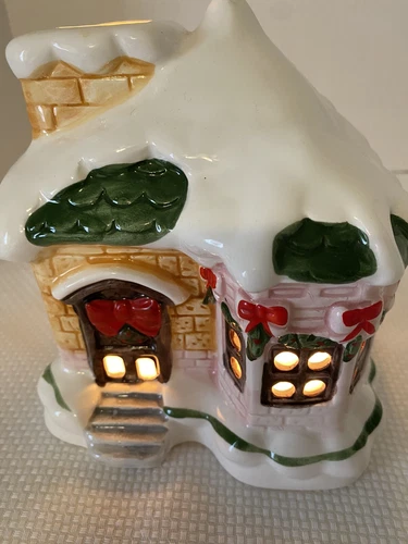 Lighted Christmas Ceramic Snowhouse made in Taiwan Figurine