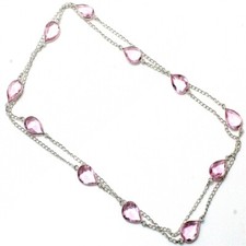 Pink Kunzite Gemstone Handmade 925 Sterling Silver Jewelry Necklace Sz 36"