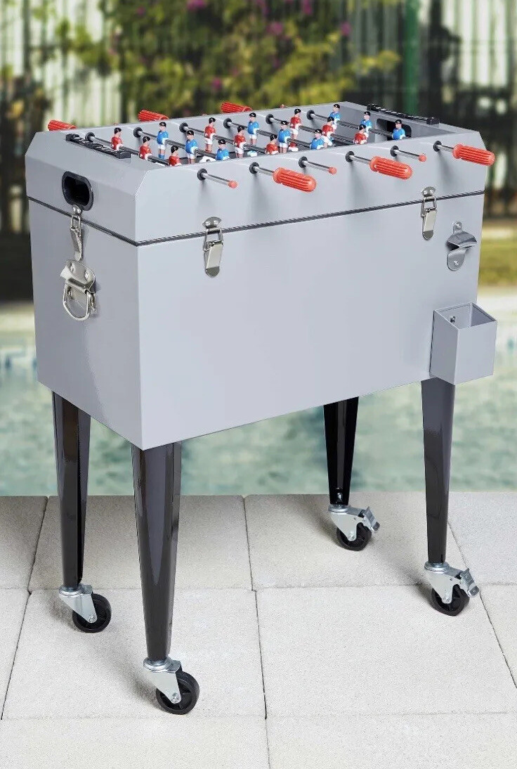 New 2 In 1 Beer Cooler & Foosball Table Home Man Cave Bar Party Grey
