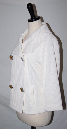 YANSI FUGEL 3/4 SLEEVE DOUBLE BREASTED JACKET WHITE CORDUROY - Sz M $298 - Picture 5 of 7