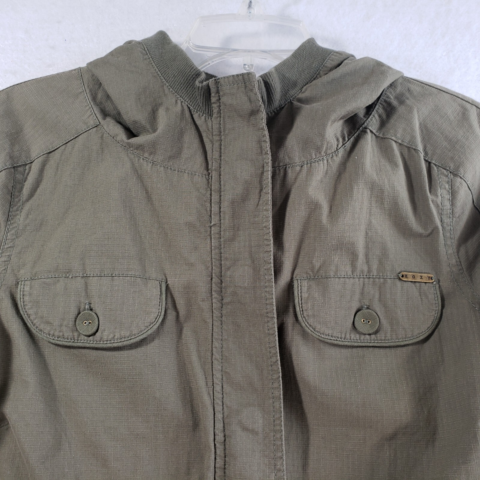 Roxy Cotton Utility Cargo Jacket Medium Hooded Ol… - image 17