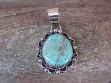 Navajo Indian Nickel Silver Turquoise Pendant Signed Jackie Cleveland