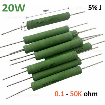 20 Watt Widerstand Wirewound Power-Widerstand 5% Drahtwiderstand 0.1 - 50K ohm