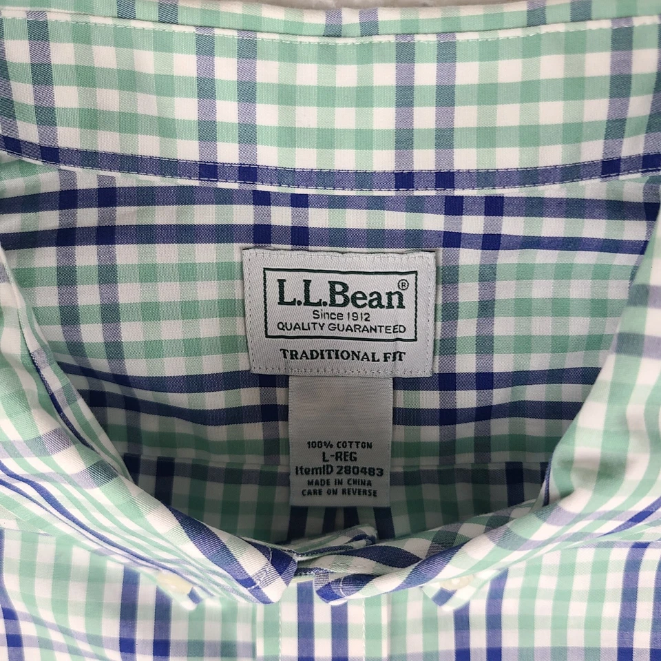 L L Bean Dress Shirt Mens Large Blue Green Plaid Traditional Fit Button Up - Image 3 of 4