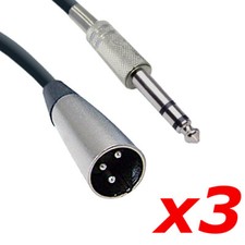 3 Pack - 10ft XLR 3-Pin Male to 1/4" Stereo TRS Shielded Microphone Mic Cable