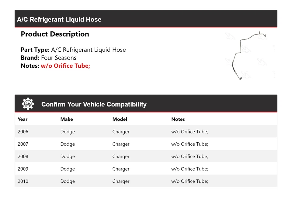 Manguera líquida refrigerante aire acondicionado Dodge Charger 2006-2010 4 estaciones 2007 2008 2009 Foto 2 de 4