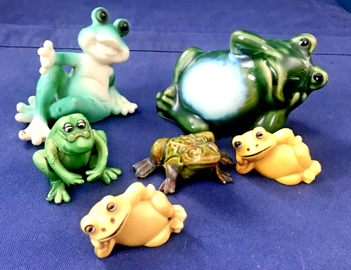LOT VINTAGE FROG FIGURINES, YELLOW HONG KONG, CERAMIC, PLASTIC (6) | eBay