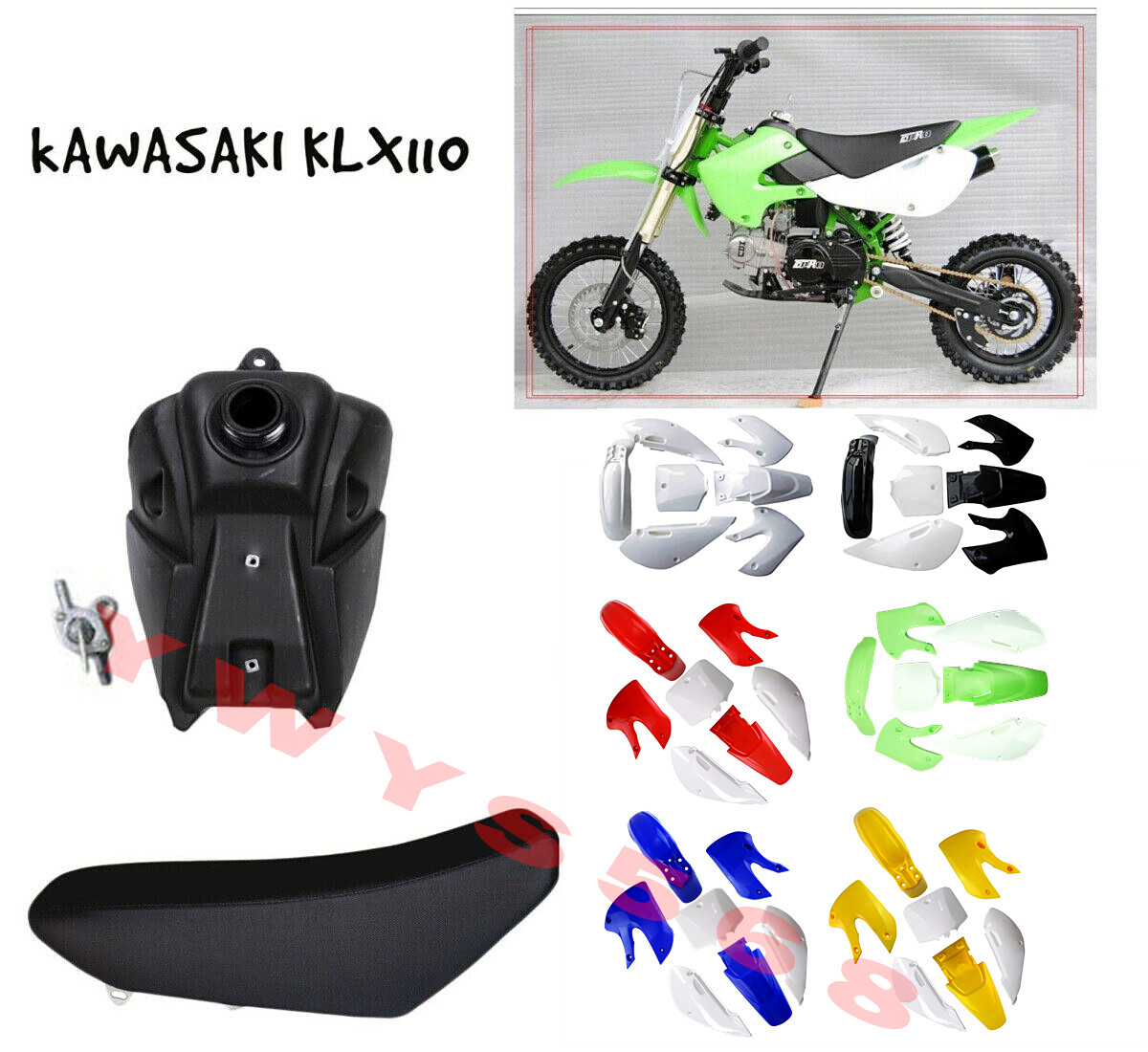 For Kawasaki KLX110 PLastics Kit Seat Fuel Tank KX65 DRZ110 RM65 Dirt
