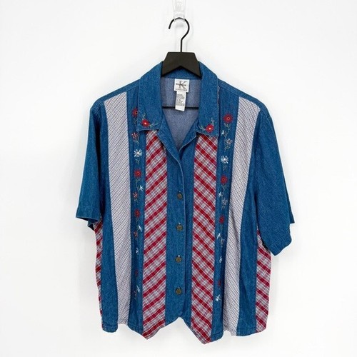 Vintage Stephanie K Women's XL Americana Denim Button Down Top