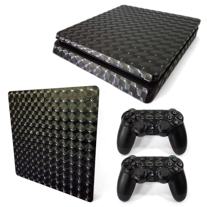 For PS4 Slim Console Skin & 2 Controllers Black 3D Effect Vinyl Decal 