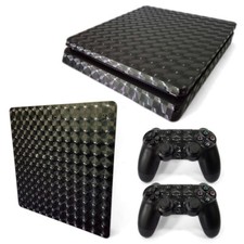 For PS4 Slim Console Skin  2 Controllers Black 3D Effect Vinyl Decal