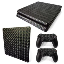 For PS4 Slim Console Skin & 2 Controllers Black 3D Effect Vinyl Decal 