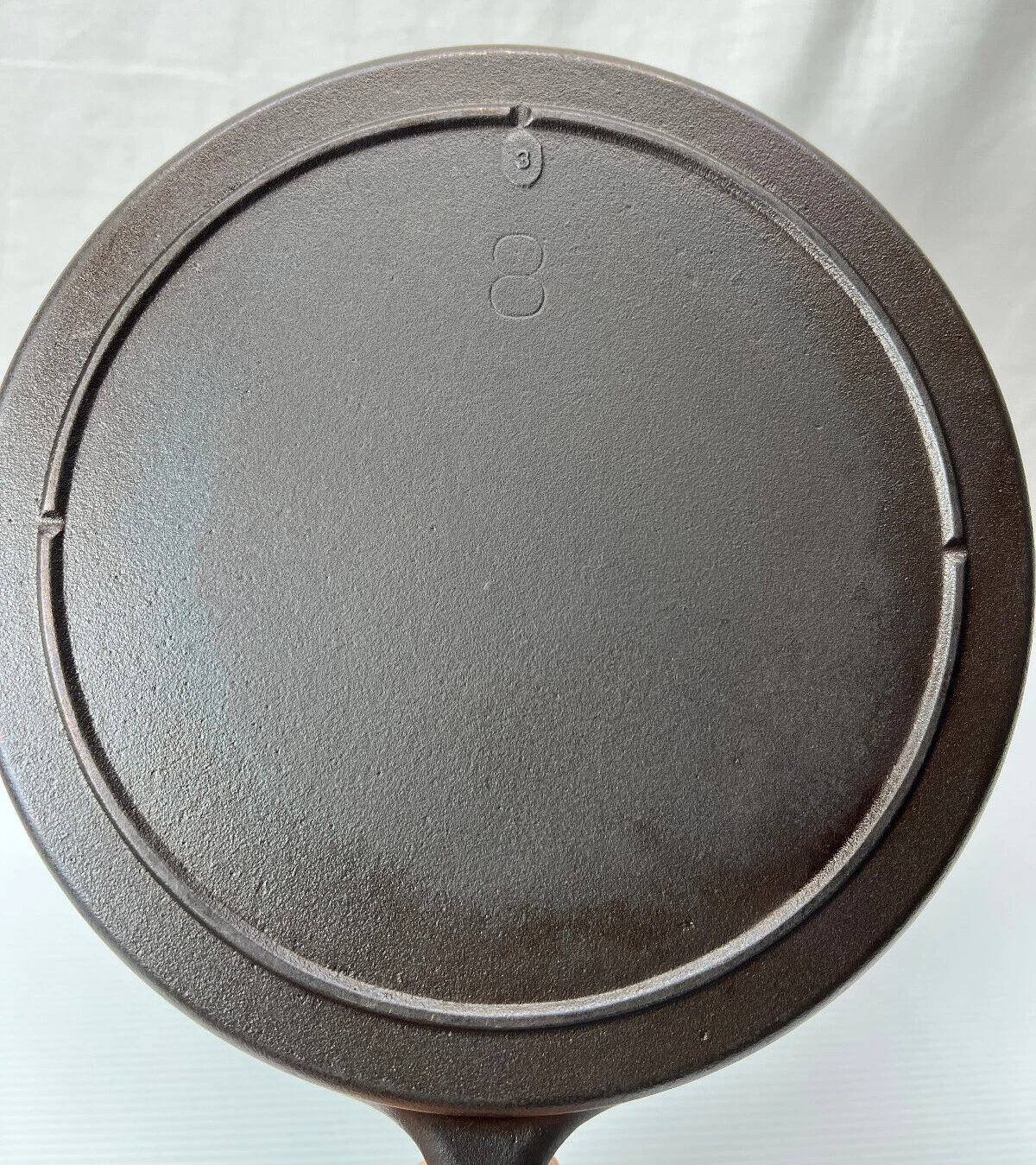LODGE CAST IRON SKILLET EARLY #8 TAB WITH HEAT RING FULLY RESTORED SITS FLAT