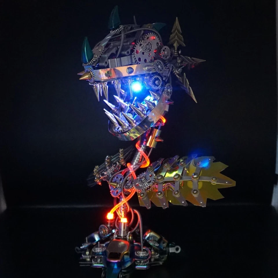 Quebra-cabeça de metal 3D mecânico piranha planta construção kits modelo flor brinquedos - Imagem 3 de 4