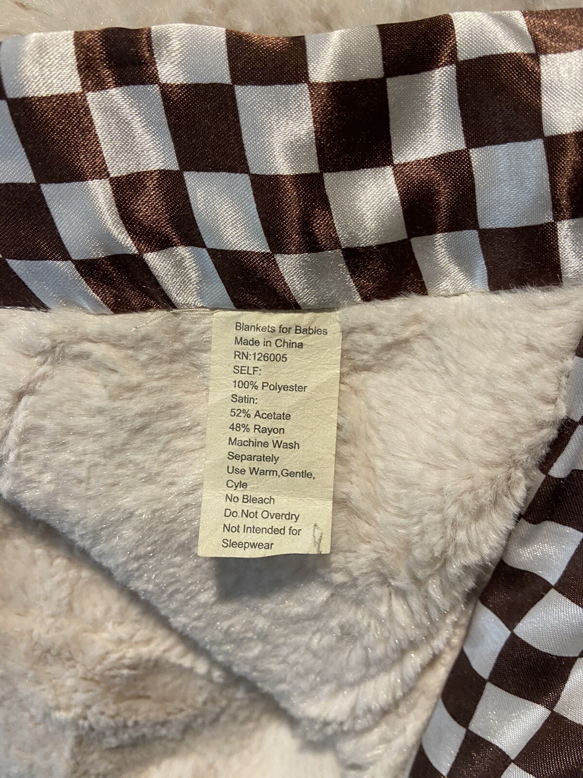 Blankets for Babies Cream Brown Super Soft Baby Checker Satin Trim Boh