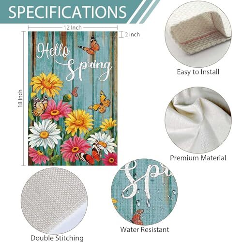 Hello Spring Garden Flag Spring Summer Daisy Garden Flags 12 x 18 Inch Burlap 