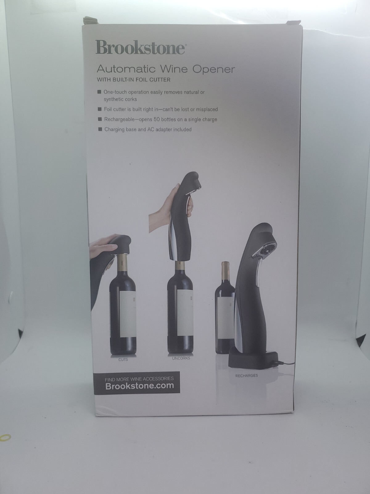 Brookstone Automatic Wine Opener With Built in Foil Cutter Black and