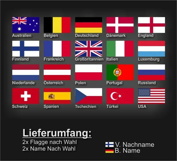 Autoaufkleber FLAGGE NAME Wunschtext 2 Stück Motorsport Rally DTM Racing - Bild 2 von 4