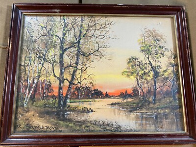 Raphael Senseman (1870 - 1965) ''Dusk River And Landscape Scene'' WC Painting 