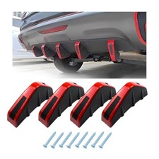 KVAEY 4 PCS Car Rear Lower Bumper Wing Lip Diffuser, Shark Fin Black Red
