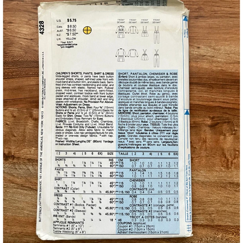 UNCUT Vintage 1980s Butterick 4328 Sewing Pattern Sz 2-4 Short Pants Shirt Dress - Image 2 of 2