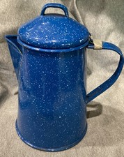 GSI ENAMELED STEEL OUTDOORS CAMPING COFFEE POT/TEA KETTLE BLUE WHITE SPECKLED 8