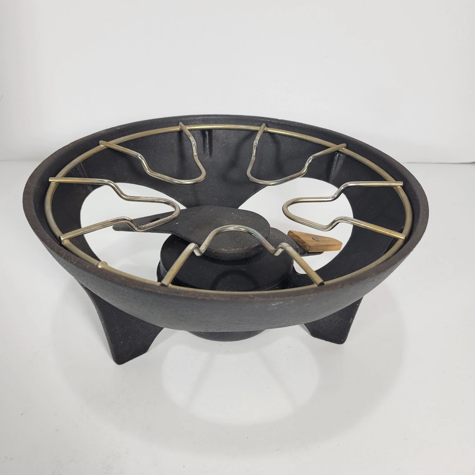 Vintage Le Creuset Cast Iron Fondue Warmer Stand Base with Parts