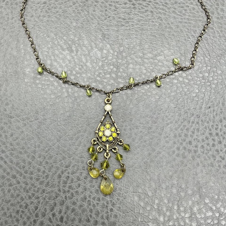 2028 Ожерелье женщин зеленый бисер люстра подвеска старинный золотой тон регулируемый - Изображение 3 из 4