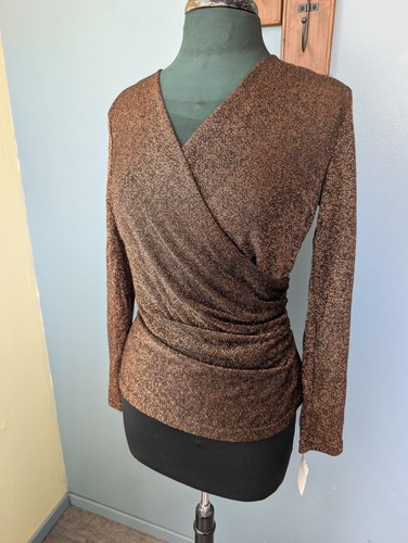 Vintage Metallic Kupfer Wickel Front Bluse, wunderschönes Langarm Oberteil - Bild 11 von 20