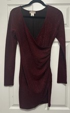 New Altar'd State Mini Dress Small Burgundy Faux Wrap Long Sleeve