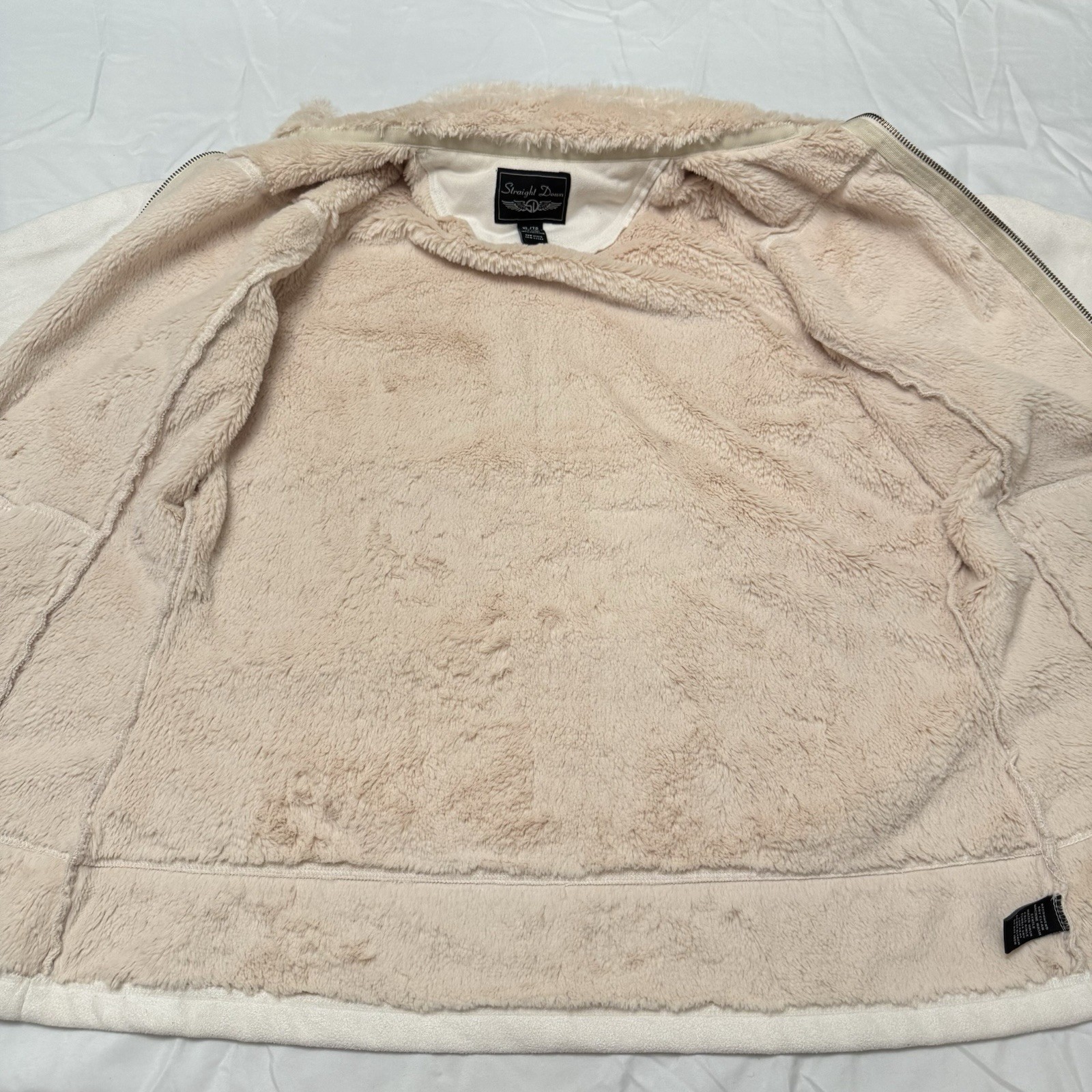 Straight Down Womens XL Cream Faux Suede Faux Fur Lined Full Zip Jacket Golf image 3