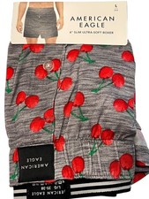 NWT AMERICAN EAGLE Slim Ultra Soft Boxer Sz L-XL Gray Red Cherries 16