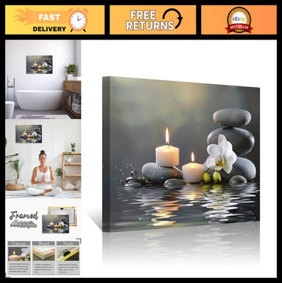 Orchid Flower Wall Art with Zen Stones - Spa Candle Canvas Print for Meditation