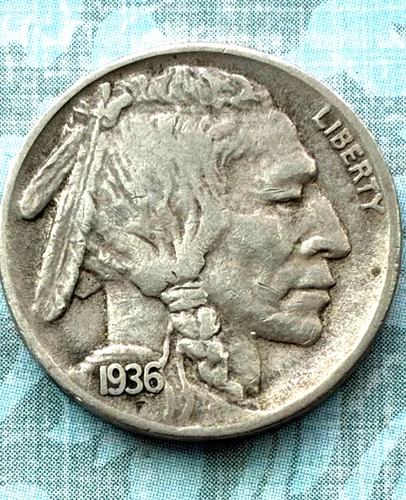 1936 "San Fran" buffalo, CRISP "VF", COMPL. HORN, lots of RAW SHEEN & a BOLD MM