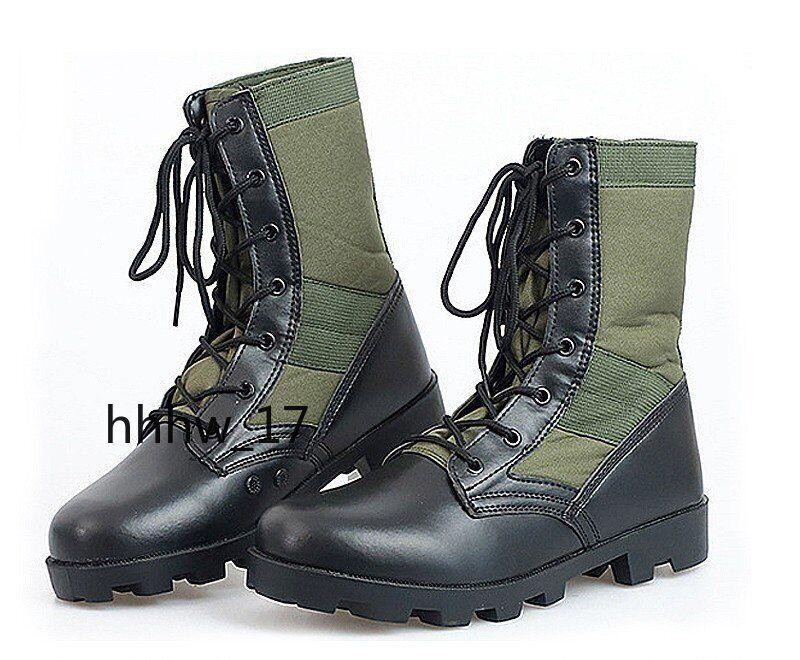 Men's Military Combat Boots Lace-Up Faux Leather Canvas Jungle Shoes-image