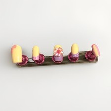 Yellow Pink Floral 3D Pre-Designed Press-On Nails In Short Square.