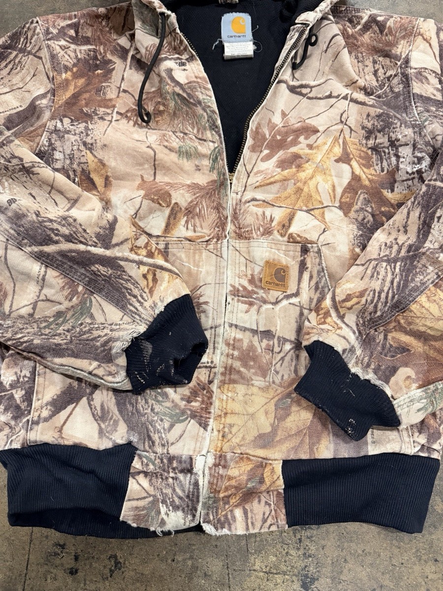 VINTAGE CARHARTT J220 CAP HOODED JACKET REALTREE CAMO CANVAS