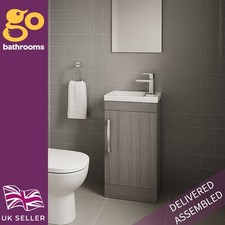 400mm Grey Wood Cloakroom Vanity Unit Ceramic Sink Small EnSuite Bathroom Unit