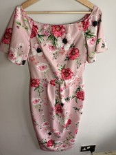 Silver Bloom Occasion Dress Pink Floral Size 10 Bardot Off The Shoulder Wedding