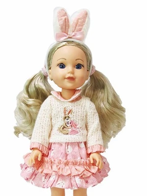 Bunnies Sweater and Dress Fits 14.5" Wellie Wisher American Girl Doll Clothing