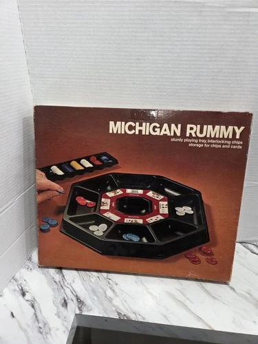 1974 MICHIGAN RUMMY CARD TRAY & CHIPS GAME  MILTON BRADLEY VINTAGE
