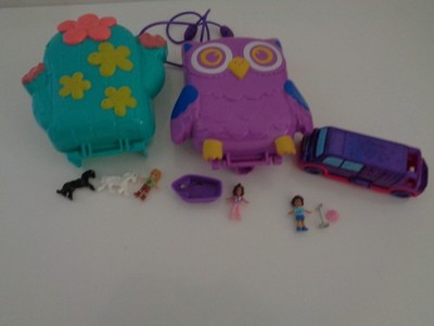 Polly Pocket Owl Cactus Limo Mini Playsets x 3 with Polly Figures