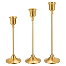 3pcs Gold Candlestick Holder Candle Stick Long Holder Vintage Taper