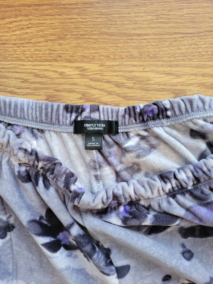 Pantalones de Salón Simply Vera Gris Floral Talla S Bolsillos Cintura y Puños Elásticos Foto 3 de 3