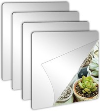 4 Pack Self Adhesive Acrylic Mirror 8 x 8 Inch Mirror Tiles Flexible Plastic