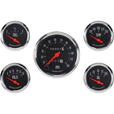 Omega Kustom 5-Gauge Set, Mechanical Speedometer, Black Top